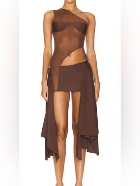 Asymmetrical Brown Draped Mini Skirt